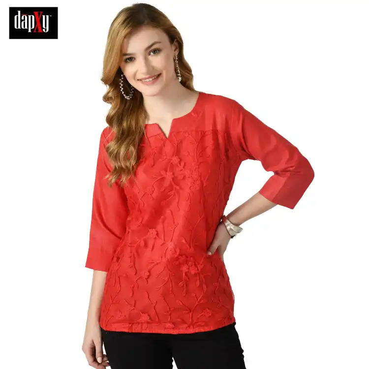 Dapxy Embroidered Lucknow Chikankari Short Kurti Top for Girls & Women (DK-70)
