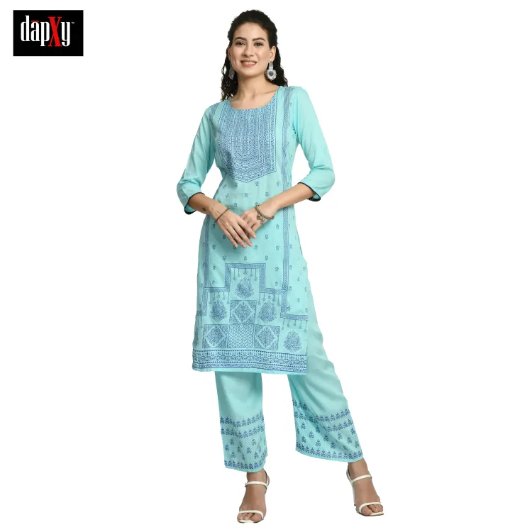 Dapxy Women Blue Yoke Design Kurta with Palazzos (DK-86)