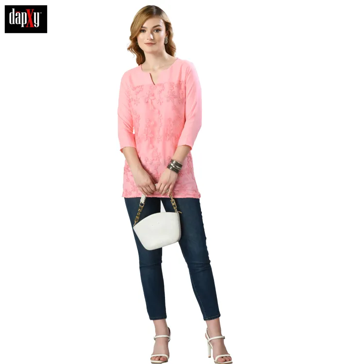 Dapxy Embroidered Lucknow Chikankari Short Kurti Top for Girls & Women (DK-66)