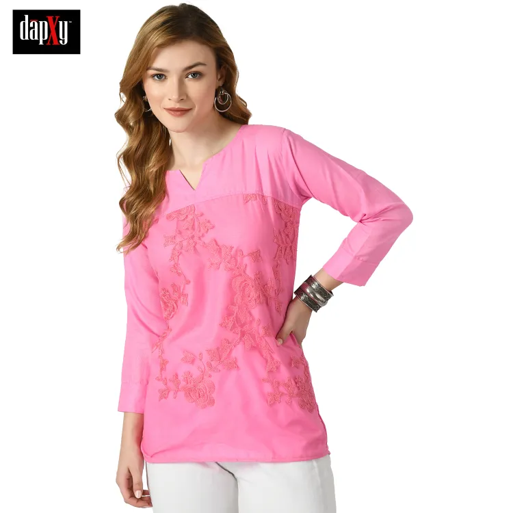 Dapxy Embroidered Lucknow Chikankari Short Kurti Top for Girls & Women (DK-60)