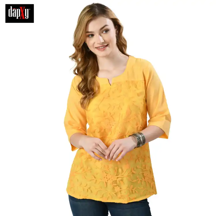 Dapxy Embroidered Lucknow Chikankari Short Kurti Top for Girls & Women (DK-55)