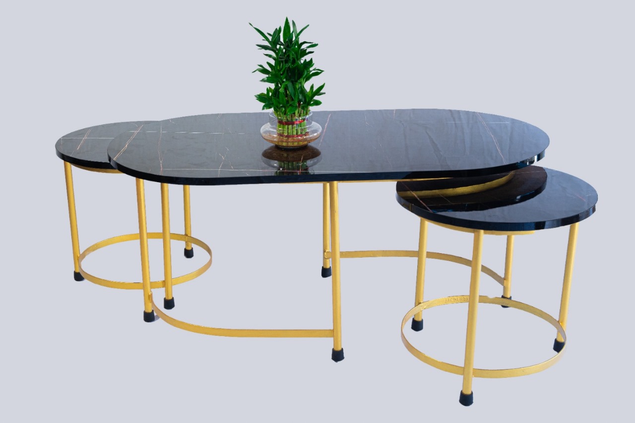 Vintage Regency-style Brass & Black Glass Modern Furniture 3 Piece