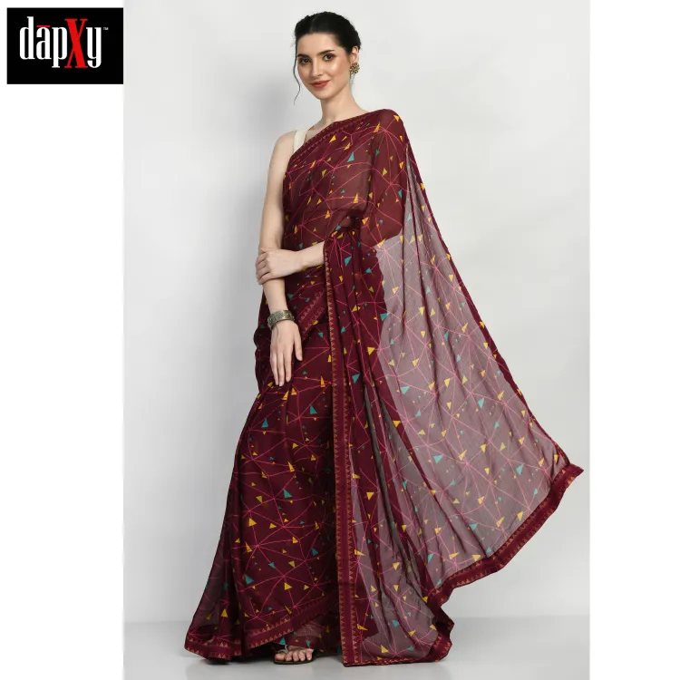 Dapxy Multicolor Printed Georgette Saree with Blouse Piece For Women (DS-53)