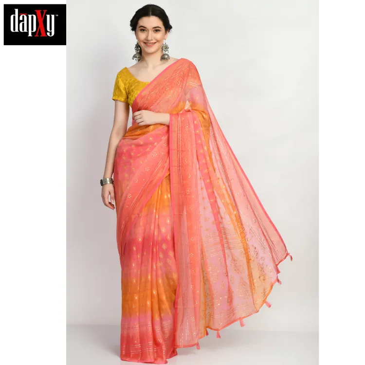 Dapxy Pink Dual Tone Printed Georgette Saree with Blouse Piece For Women (DS-95)