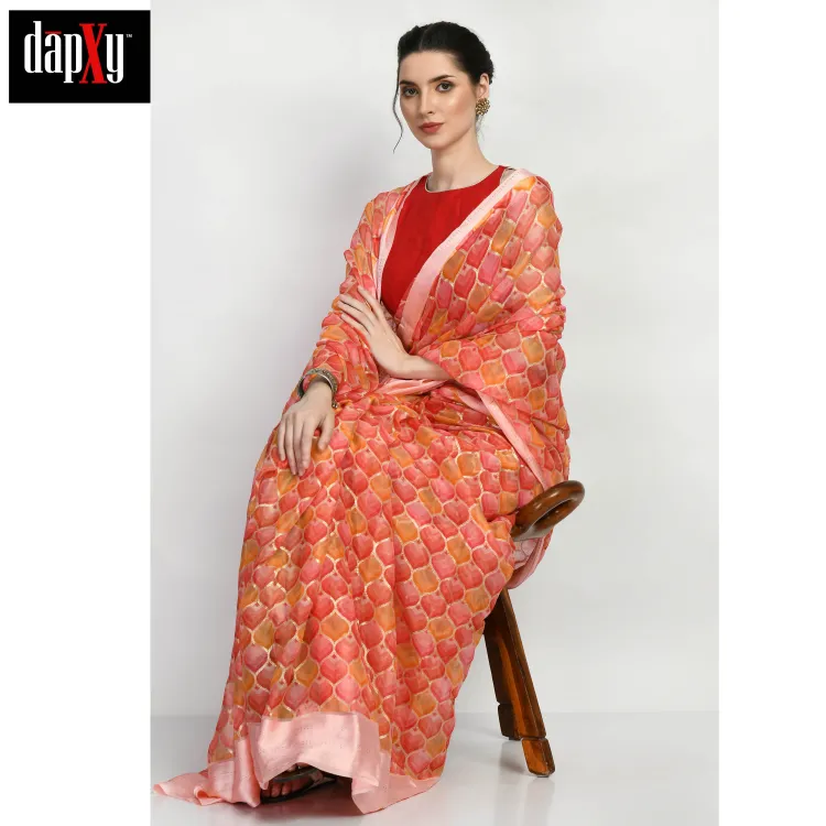 Dapxy Pink Dual Tone Printed Georgette Saree with Blouse Piece For Women (DS-62)