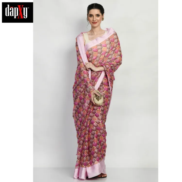 Dapxy Purple Dual Tone Printed Georgette Saree with Blouse Piece for Women (DS-66)