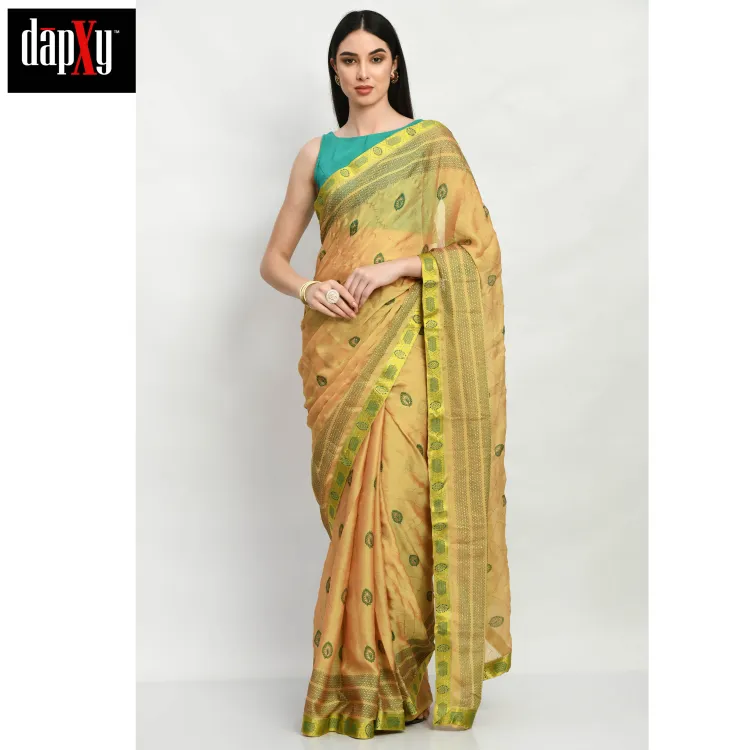 Dapxy Lemon Color Dual Tone Printed Georgette Saree with Blouse Piece for Women (DS-81)