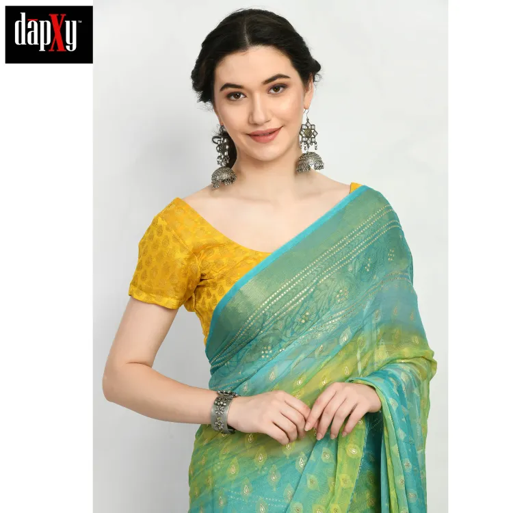 Dapxy Green Dual Tone Printed Georgette Saree With Blouse Piece For Women (Ds-97)