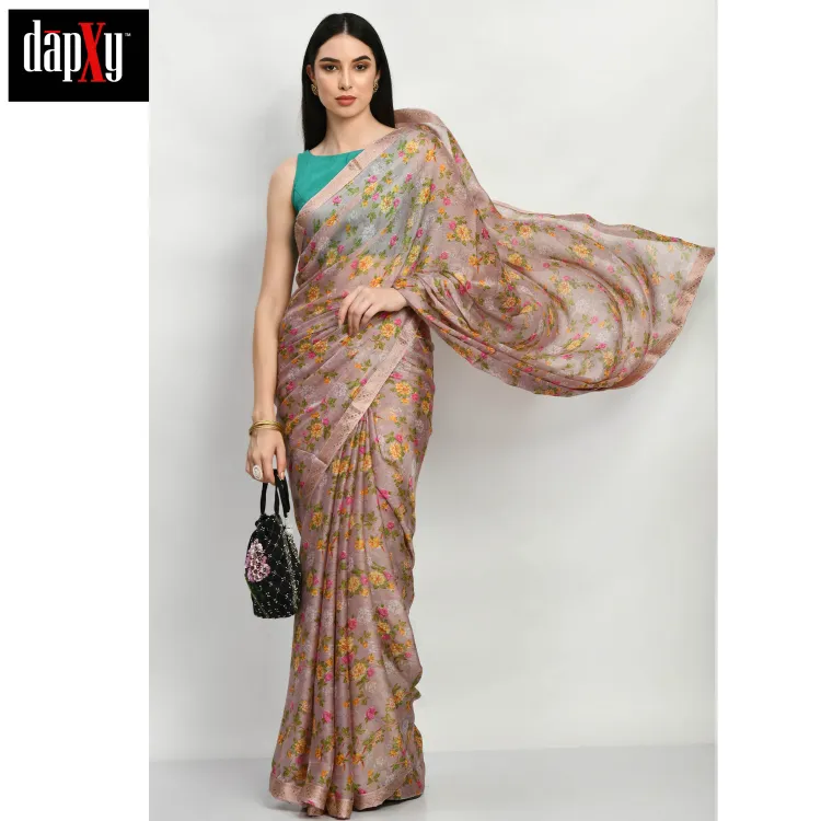 Dapxy Lavender Floral Print Georgette Saree with Blouse Piece for Women (DS-41)