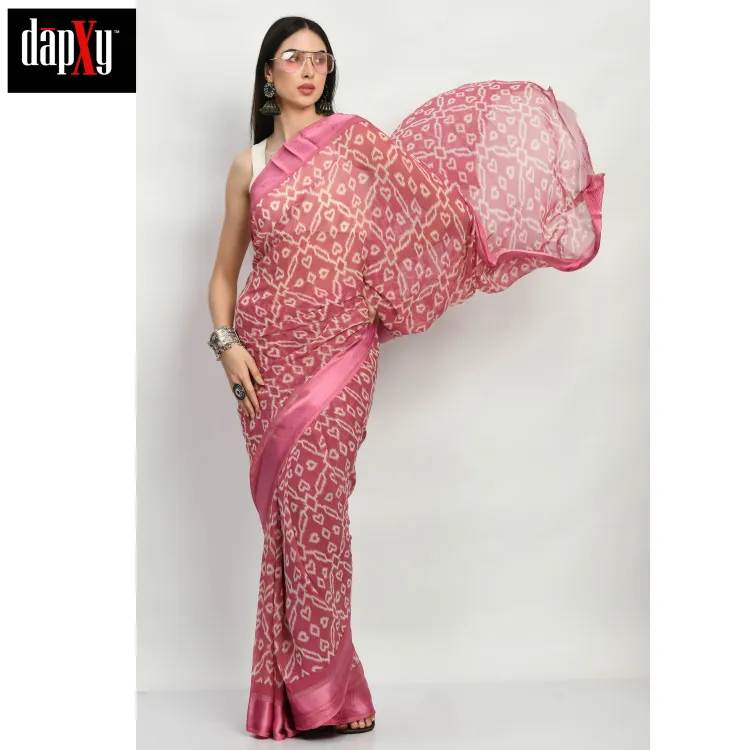 Dapxy Rani Pink Printed Georgette Saree With Blouse Piece For Women (Ds-104)