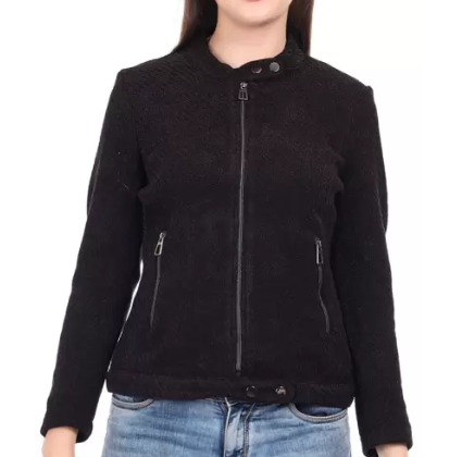 Sleeve Self Design Women Sweatshirt Jacket