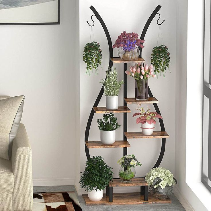Metal Wood Flower Stand