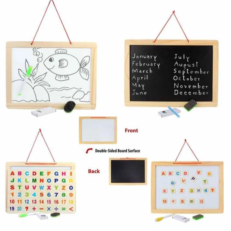 Chengji Double-Sided Magnetic Whiteboard and Black Slate for Kids with Alphanumeric and Mathematical Signs