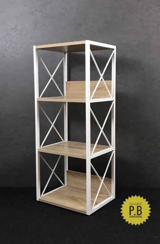 Multipurpose 4 Tier Wooden Shelf With Metal Frame Support-109461757