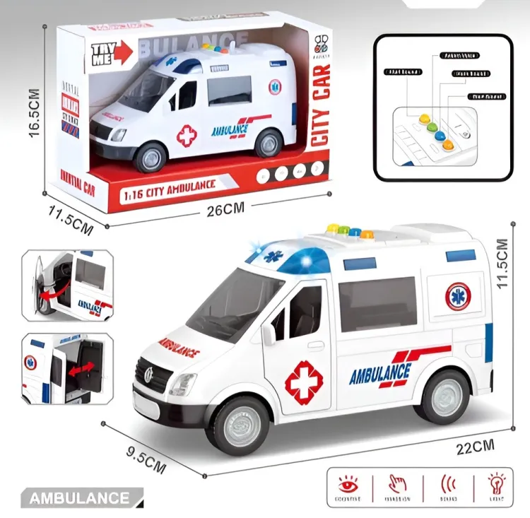 Ambulance: Sound, Light, Easy-Open Doors & Trunk