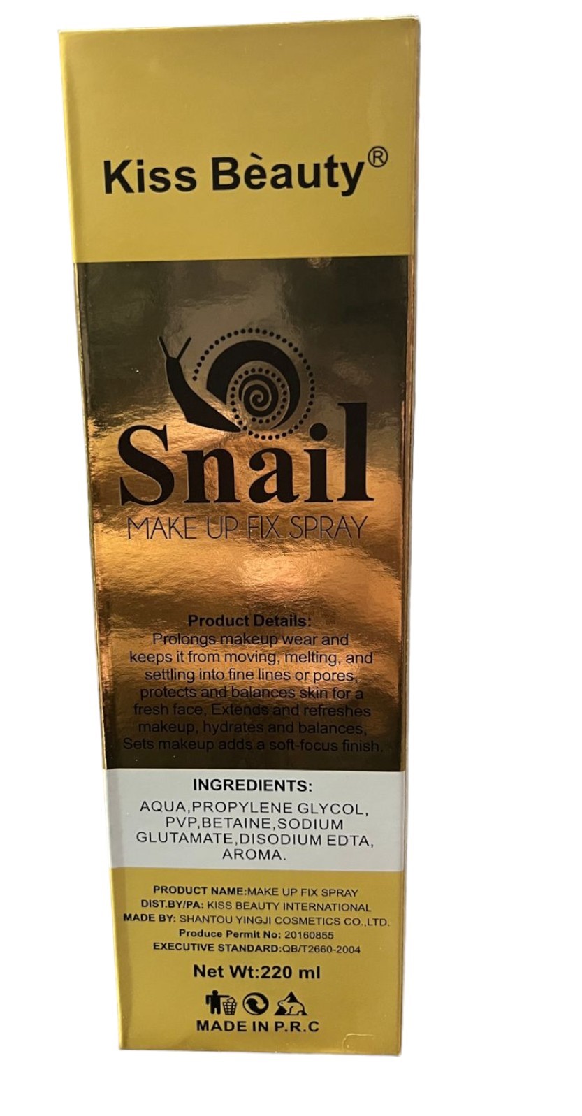 Kiss Beauty SNAIL (MAKE UP FIX) SPRAY 220ML Primer - 220 ml  (GOLD)