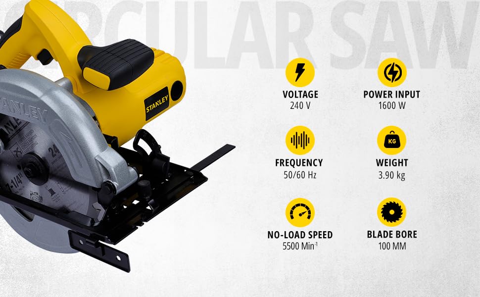 STANLEY SC16 7-1/4'' 1600W 5500 RPM Corded Electric Circular Saw with 24T Blade for Tradesmen & Professional Use