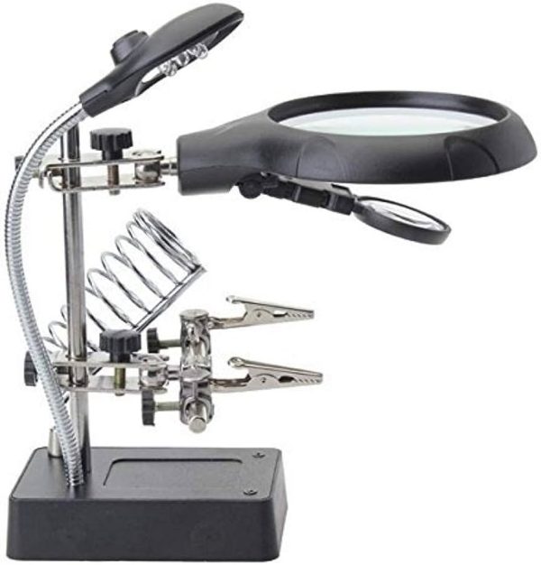 MAGNIFYING GLASS WITH YOU THIRD HAND PCB HOLDER AND IRON HOLDER