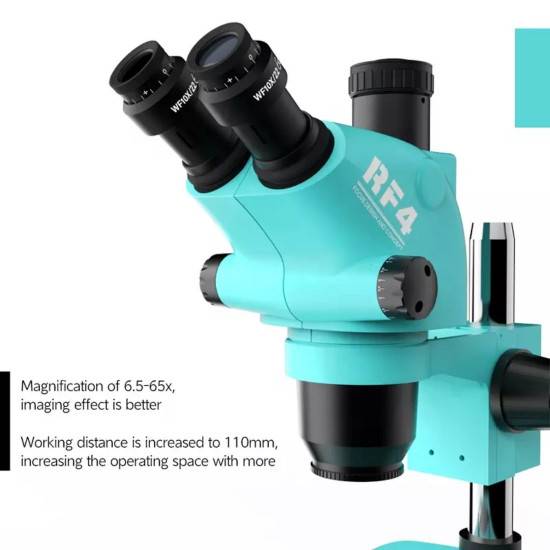 letest and Newest RF4 Optical Stereo Trinocular 6.5X-65X zoom Microscope RF6565TV WF10X/22mm Eyepiece For PCB Soldering Repair