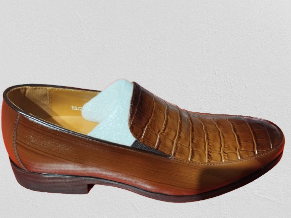 Brown Cele Leather Solid Slip On Shoes For Men