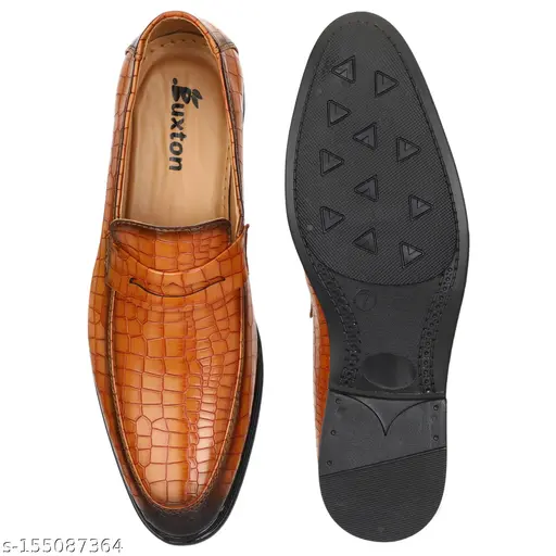 Brown Cele Leather Solid Slip On Shoes For Men