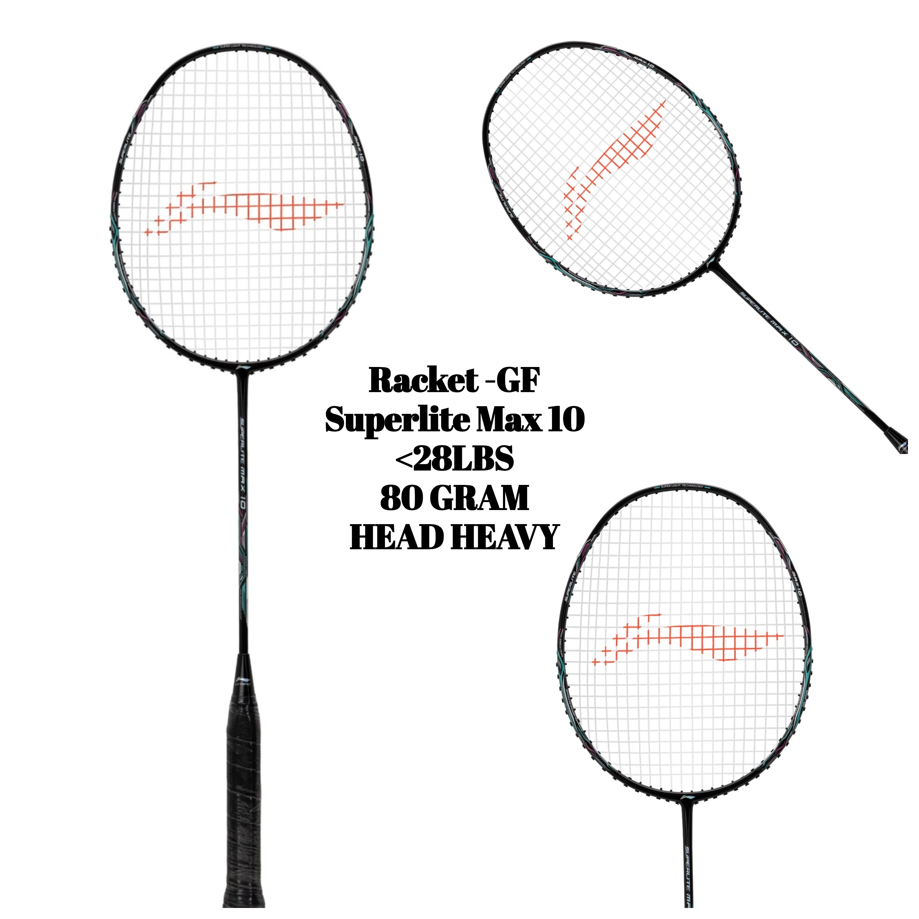 Racket -GF Superlite Max 10 (Black/Silver/Cyan)