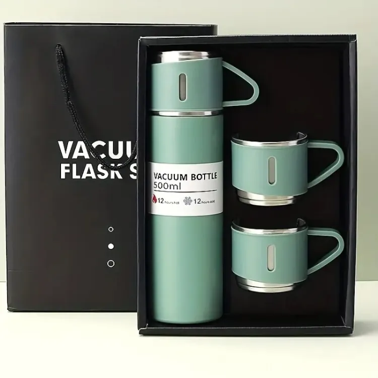 Vacuum Flask Set with 3 Steel Cups-500ML