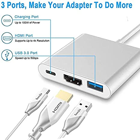 USB C to HDMI Multiport Adapter,3-in-1 Type-C