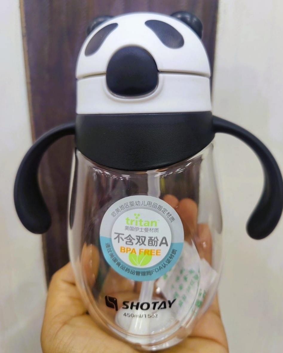 Straw Panda Sipper Bottle with Straw Kid Sipper Glass