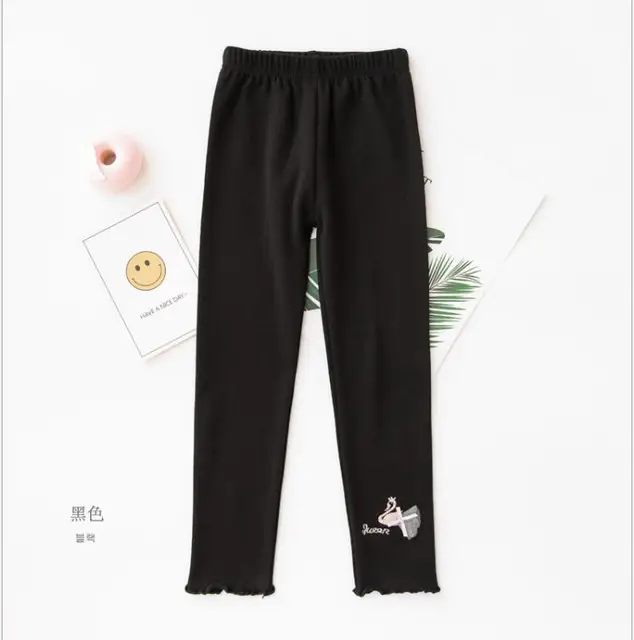 Girls Leggings Cotton Embroidery Swan Pants