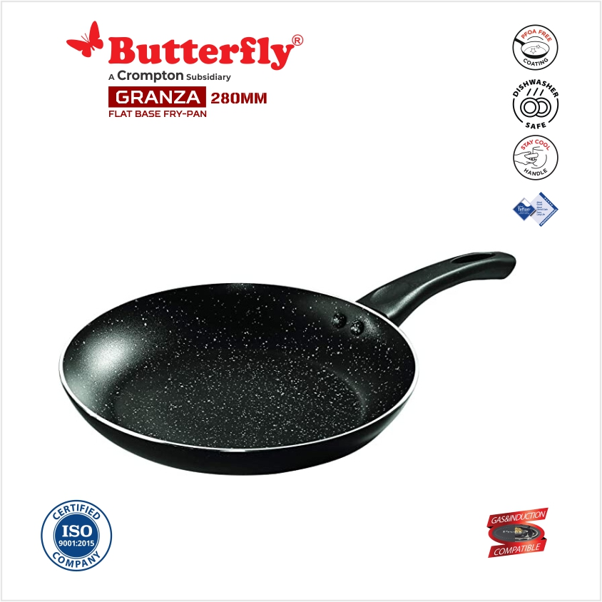 Butterfly Granza Non-Stick Aluminum Fry Pan, 28 cm, Black and White