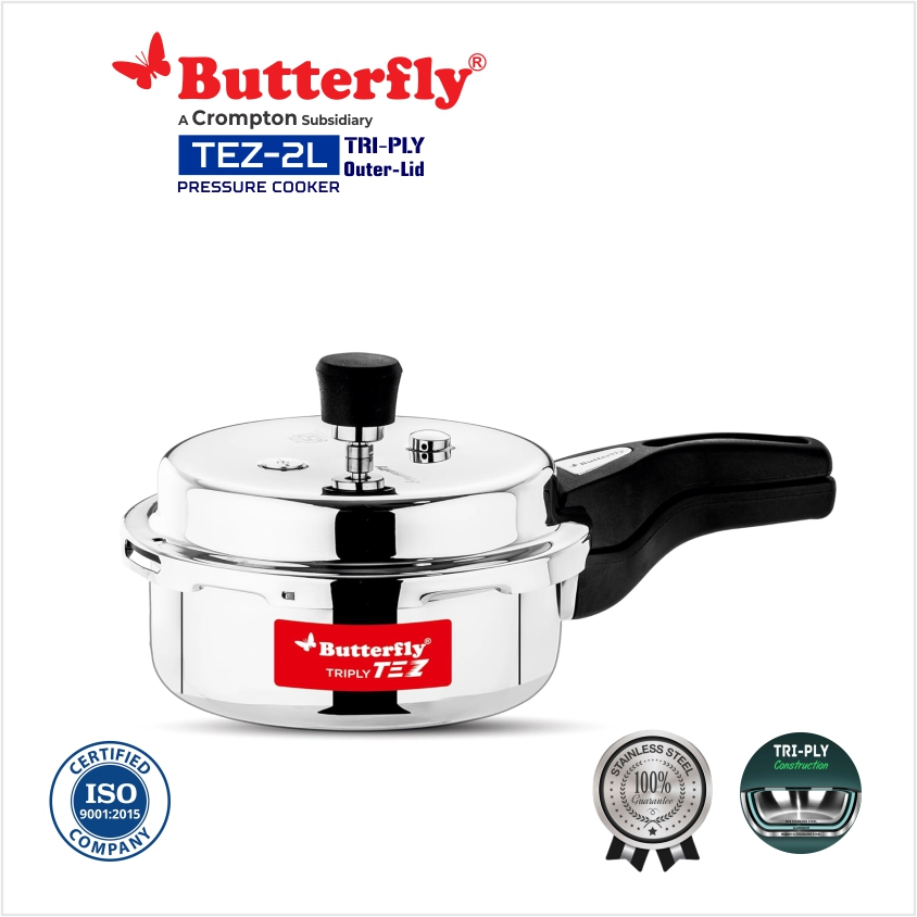 Butterfly Tez Triply Pressure Cooker, OLC, 2 Ltr