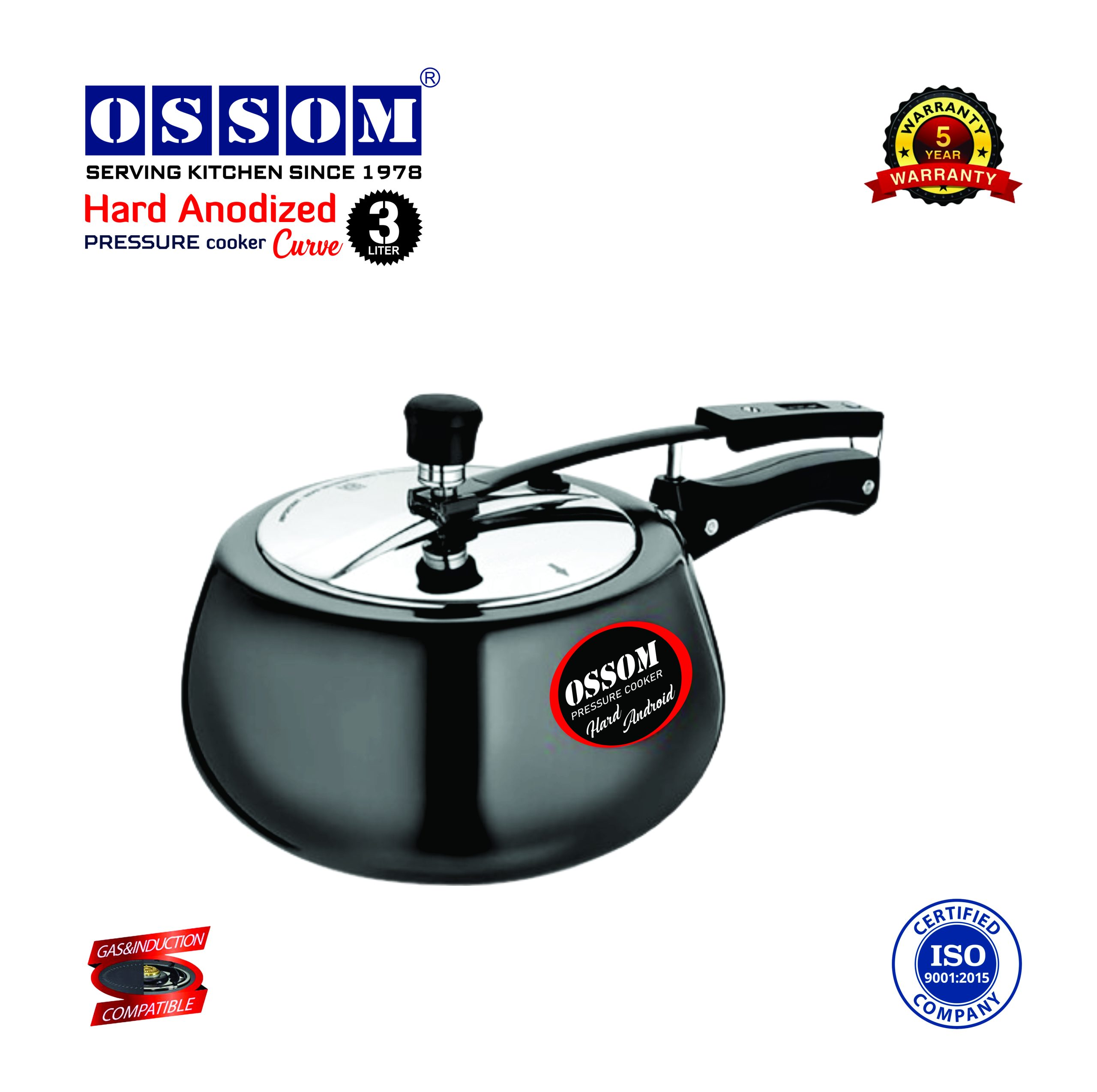 OSSOM Curve Hard Anodized Pressure Cooker – 3L Inner Lid