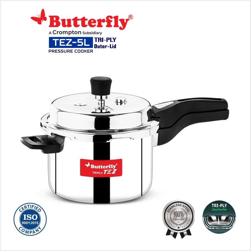 Butterfly Tez Triply Pressure Cooker, OLC, 5 Ltr