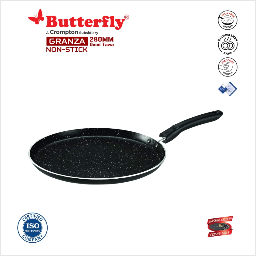 Butterfly Granza Non-Stick Aluminium Omni Tawa, 28 cm, Black and White