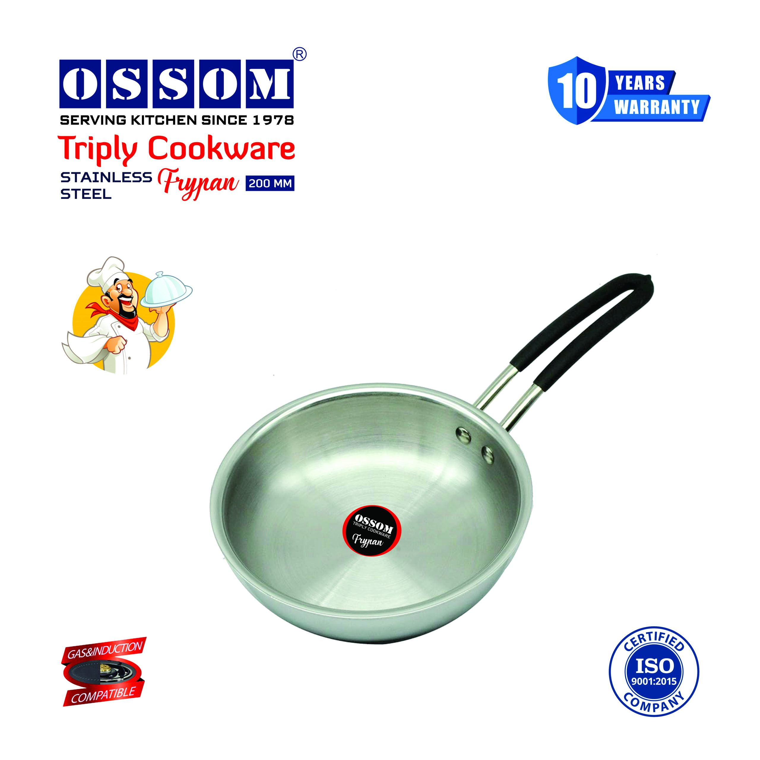 OSSOM Triply Fry Pan  Stainless Steel With Out Lid-200mm