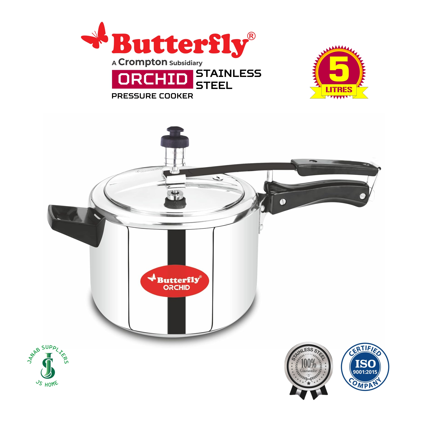 Butterfly Orchid Stainless Steel Pressure Cooker, ILC, 5 Ltr