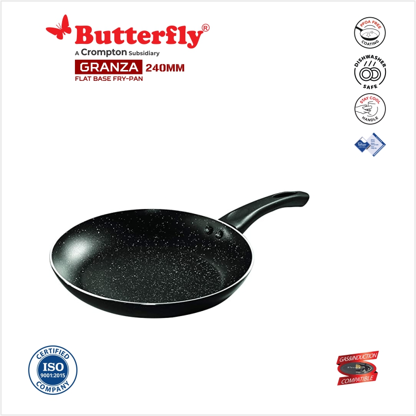 Butterfly Granza Non-Stick Aluminium Fry Pan, 20 cm, Black and White