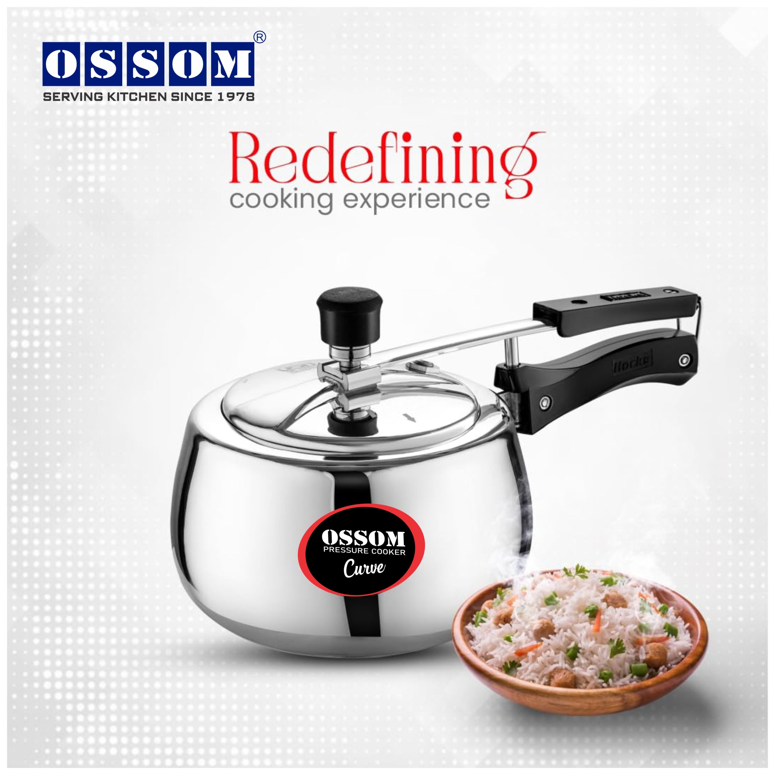 OSSOM Curve Aluminum Pressure Cooker – 3L, Inner Lid