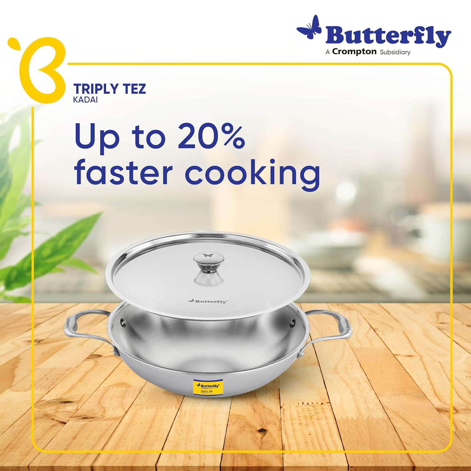 Butterfly Tez Triply Kadai – 3.5 L with Lid 28 CM