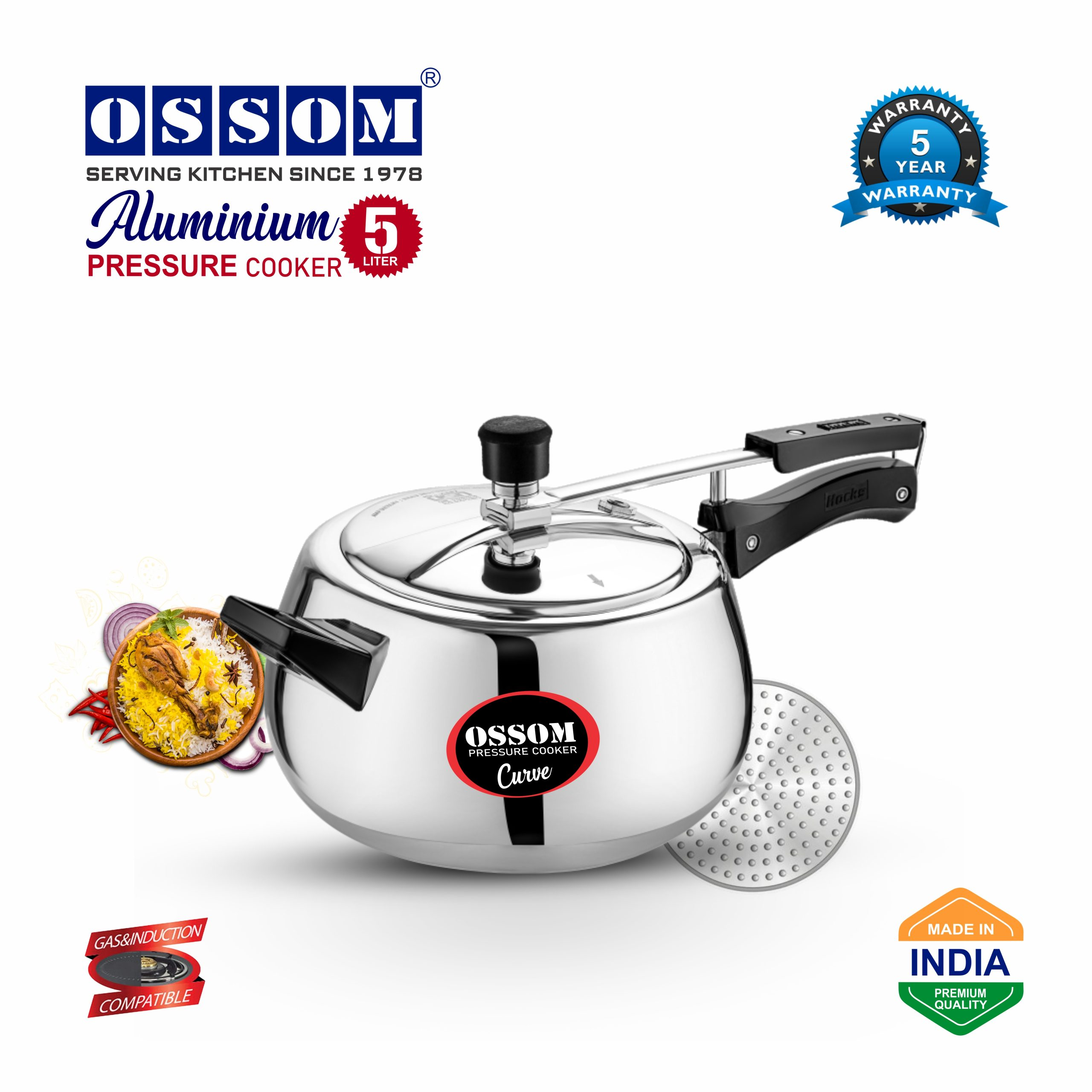 OSSOM Curve Aluminum Pressure Cooker – 5L,