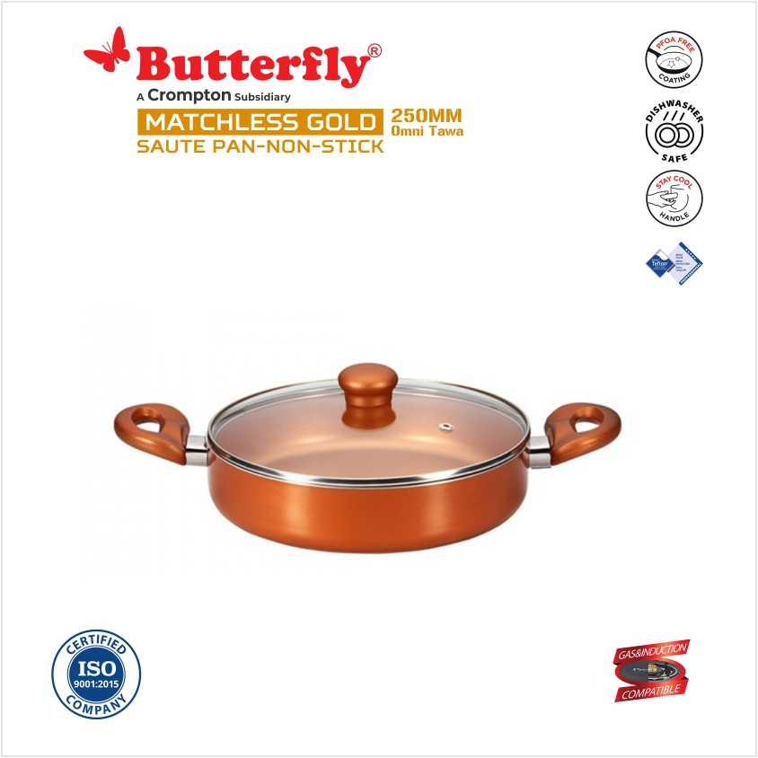 Butterfly Matchless Gold Saute Pan With Glass Lid – 250MM