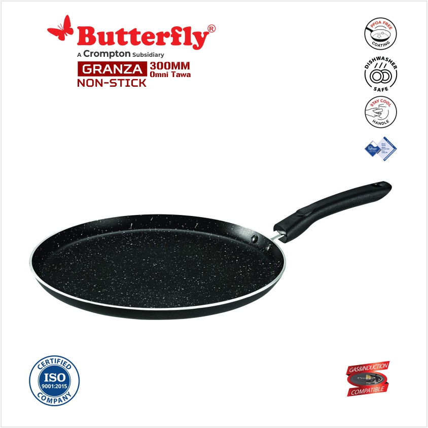 Butterfly Granza Non-Stick Aluminum Omni Tawa, 30 cm, Black and White