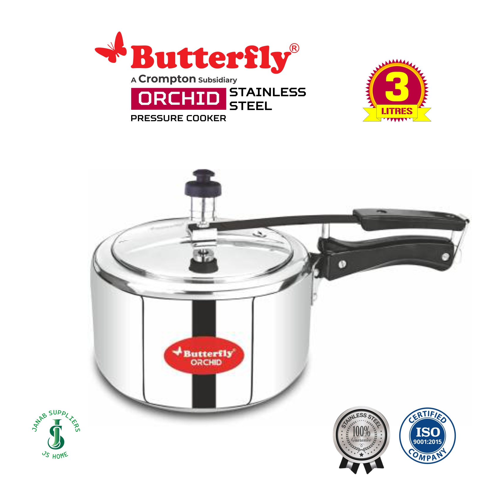 Butterfly Orchid  Stainless Steel Pressure Cooker (Inner Lid)-3Ltr.
