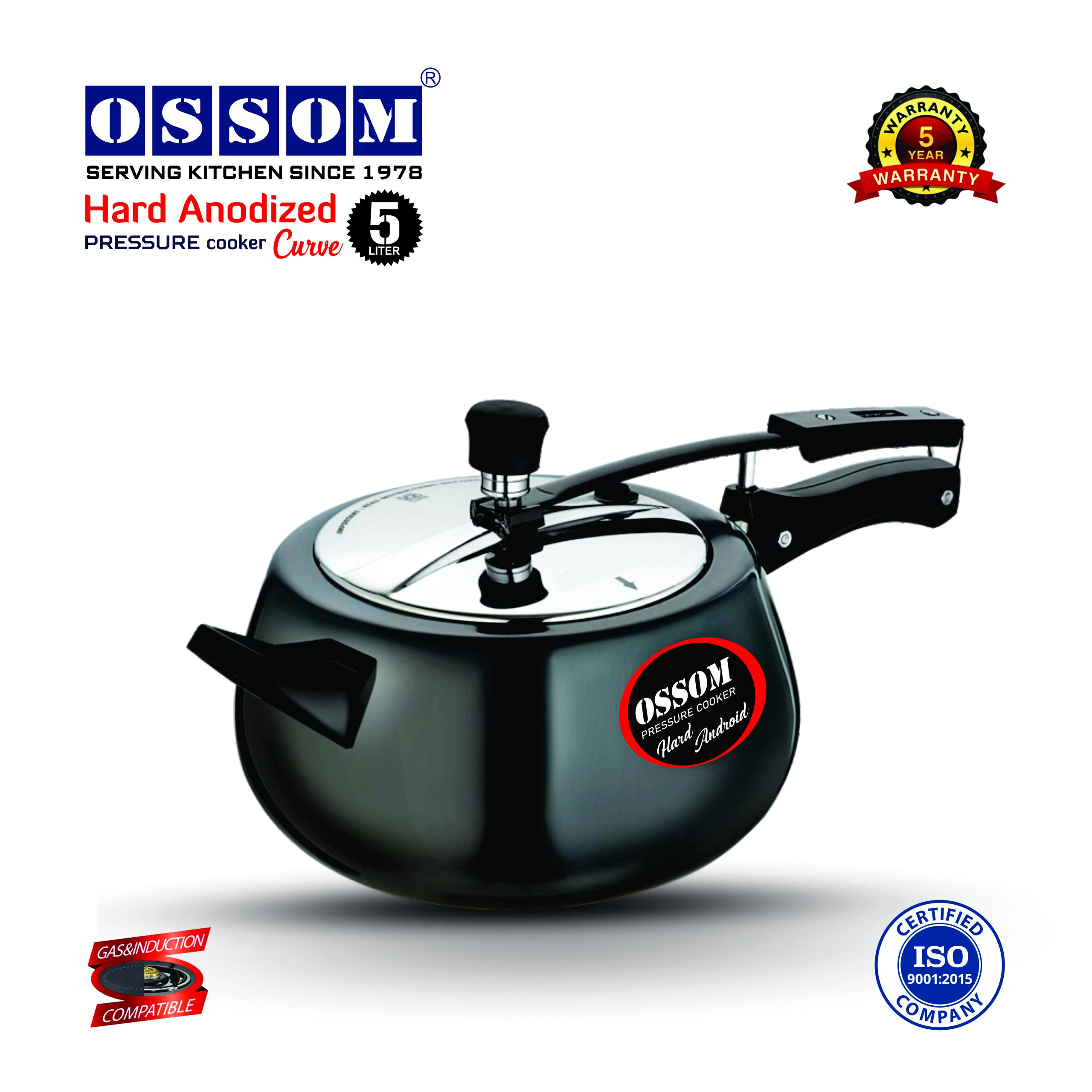 OSSOM Curve Hard Anodized Pressure Cooker – 5L Inner Lid