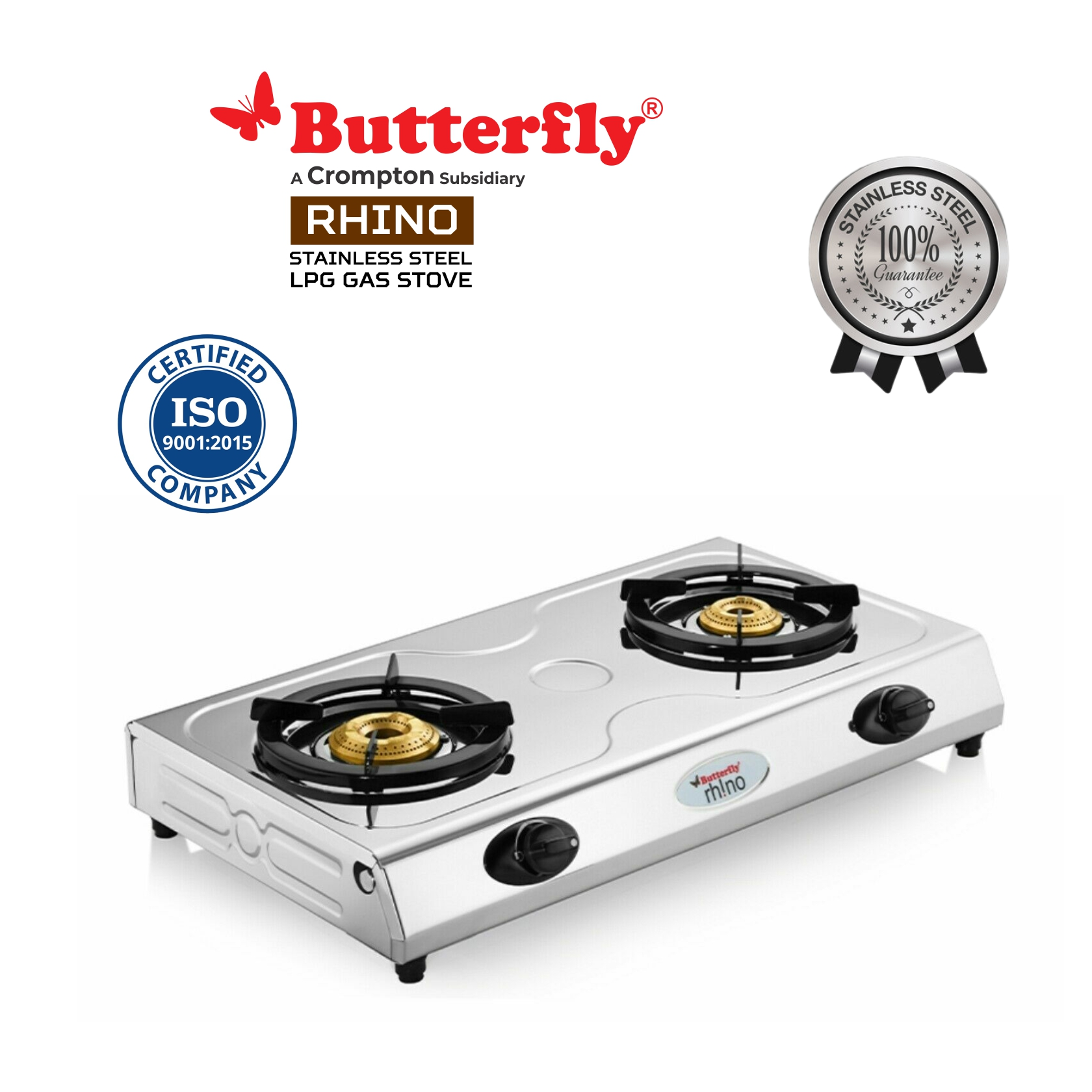 Butterfly LPG Rhino 2 Burner Stainless Steel Open Gas Stove (Multicolour)