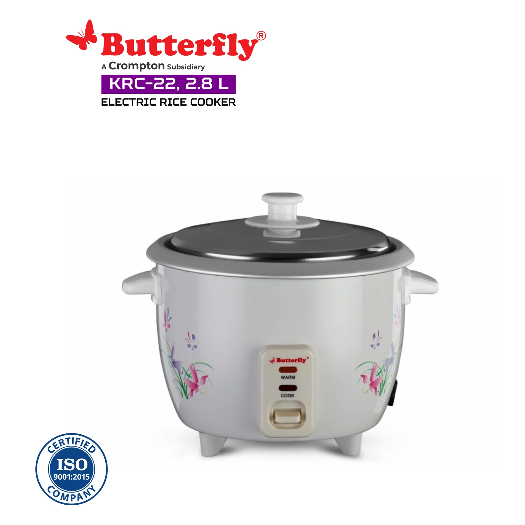 Butterfly Electric Rice Cooker (White)- KRC-22, 2.8-Litre E