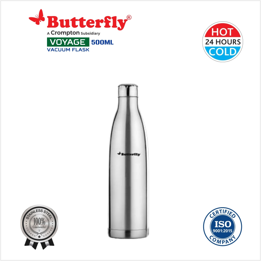 Butterfly Voyage Stainless Steel Vacuum Flask – (Silver)-500ml