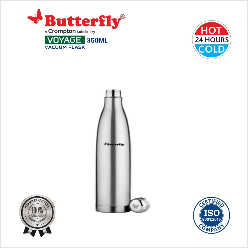 Butterfly Voyage Stainless Steel Vacuum Flask(Silver)- 350 ml
