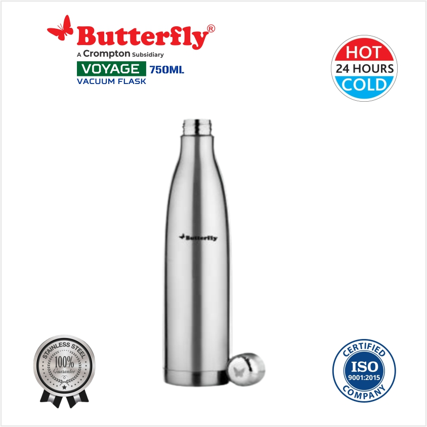 Butterfly Voyage Stainless Steel Vacuum Flask (Silver)-750 ml